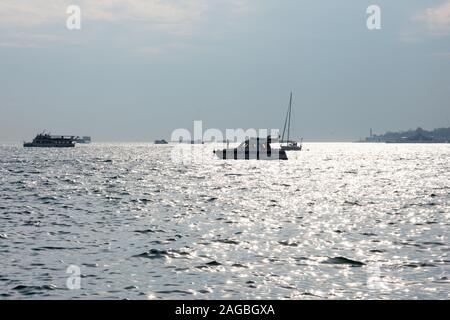 Istanbul, Turquie. Le 23 novembre 2019. Bateaux sur le Bosphore Banque D'Images