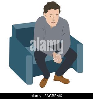 Homme fatigué ou déprimé sur le canapé. Vector illustration Illustration de Vecteur