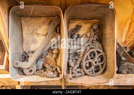 Close up of old parties de machines et rouages de Sir Richard Arkwright de coton et l'usine de textile à Masson Mills Museum Derbyshire UK Banque D'Images