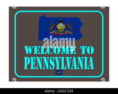 Bienvenue au panneau de Pennsylvanie avec drapeau carte Illustration vectorielle EPS 10 Illustration de Vecteur