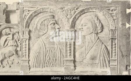 . Objets d'art et de haute curiosité de l'antiquité, du Moyen Age et de la Renaissance. N 852. * 860 - Deux panneaux de coffre en bois sculpté, à bustes entourés [dejrinceaux.xvi" siècle. Haut., 63 cent. ; larg., 32 cent. Banque D'Images