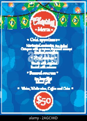 Menu de fête de la bannière lumineuse avec des drapeaux du Brésil. Modèle de fête pour Noël. Vector Illustration. Illustration de Vecteur
