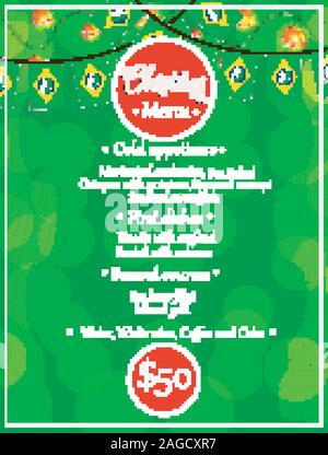 Menu de fête de la bannière lumineuse avec des drapeaux du Brésil. Modèle de fête pour Noël. Vector Illustration. Illustration de Vecteur