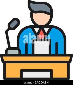 Le président, les gens sur le podium, Discours Discours de présentation de la conférence sur l'icône de la ligne de couleur Illustration de Vecteur