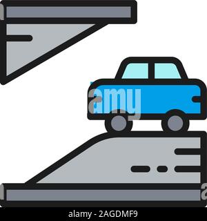 Parking souterrain sur l'icône de la ligne de couleur à plat. Isolé sur fond blanc Illustration de Vecteur