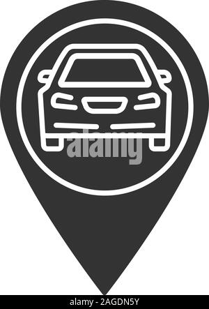 Site d'identifier avec l'intérieur de l'icône de voiture glyphe. Atelier Auto, station service, zone de parking emplacement. Symbole de Silhouette. L'espace négatif. Vector illu isolés Illustration de Vecteur