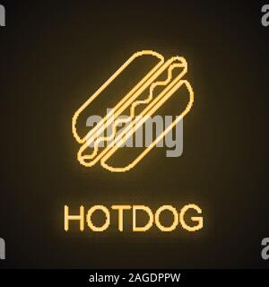 Hot dog américain neon light icône. Signe éclatant. La saucisse dans la pâte. Vector illustration isolé Illustration de Vecteur