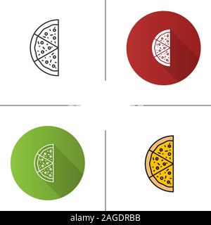 La moitié de l'icône de pizza. Modèle plat, linéaire et de couleurs. Pizzeria signe. Illustrations vectorielles Illustration de Vecteur