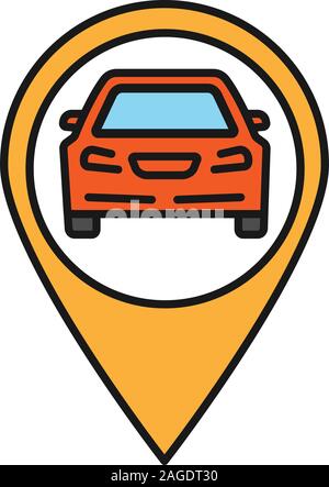 Site d'identifier avec l'icône de couleur à l'intérieur de la voiture. Atelier Auto, station service, zone de parking emplacement. Vector illustration isolé Illustration de Vecteur