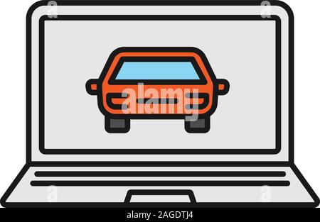 Ordinateur portable avec l'icône couleur de voiture. Site web de taxi. Vector illustration isolé Illustration de Vecteur