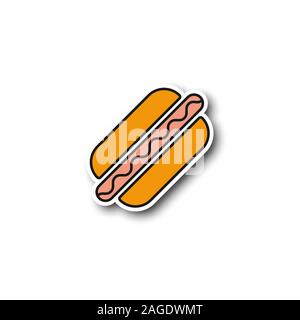 Hot dog américain patch. La saucisse dans la pâte autocollant de couleur. Vector illustration isolé Illustration de Vecteur
