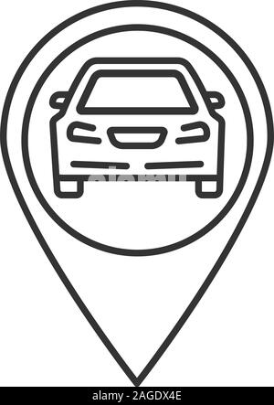 Site d'identifier avec l'intérieur de l'icône de voiture linéaire. Fine ligne illustration. Atelier Auto, station service, zone de parking emplacement. Symbole de contour. Isoler le vecteur Illustration de Vecteur