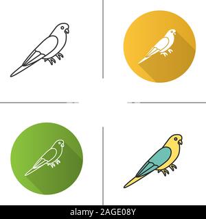 Perruche icône. Modèle plat, linéaire et de couleurs. Perruche commun. Parrot. Illustrations vectorielles Illustration de Vecteur