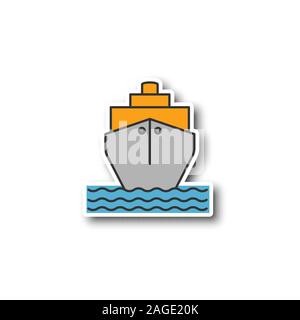 Patch pour navire de charge. Camion-citerne. Navire de croisière autocollant de couleur. Vector illustration isolé Illustration de Vecteur