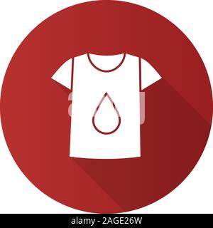 Impression sur t-shirt design plat long shadow icône glyphe. T-shirt avec goutte liquide. Silhouette Vector illustration Illustration de Vecteur