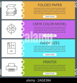 Modèles de page web d'impression définie. La polygraphie et typographie. Papier plié, modèle CMJN, formats papier, de l'imprimante. Les éléments de menu de couleur Site Web avec la ligne Illustration de Vecteur