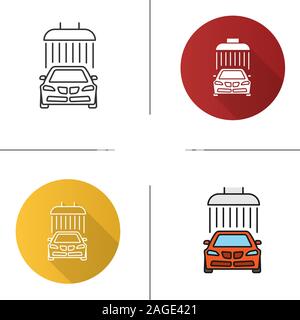 L'icône de lavage de voiture. Modèle plat, linéaire et de couleurs. Service de nettoyage auto. Illustrations vectorielles Illustration de Vecteur