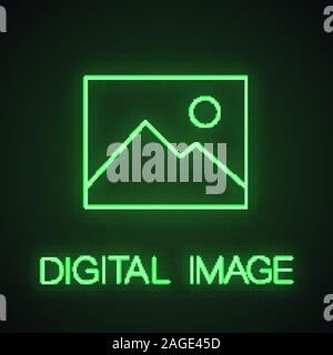Image numérique, photo neon light icône. Signe éclatant. Photo. Vector illustration isolé Illustration de Vecteur