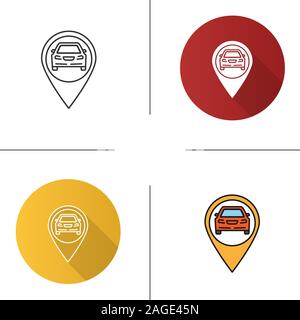 Site d'identifier avec l'icône de voiture à l'intérieur. Modèle plat, linéaire et de couleurs. Atelier Auto, station service, zone de parking emplacement. Vecteur isolé illustr Illustration de Vecteur