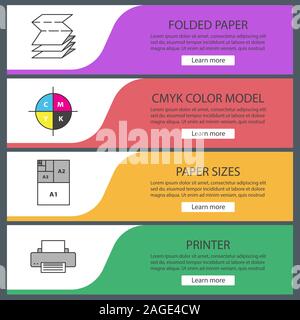 Modèles de page web d'impression définie. La polygraphie et typographie. Papier plié, modèle CMJN, formats papier, de l'imprimante. Couleur du site Web d'éléments de menu. Vecteur h Illustration de Vecteur