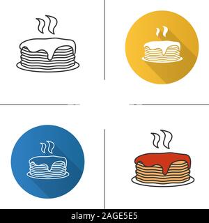 La pile des pancakes avec de la confiture ou du miel. Modèle plat, linéaire et de couleurs. Illustrations vectorielles Illustration de Vecteur