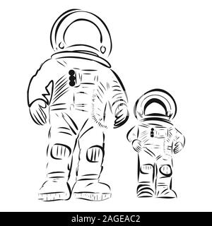 Deux astronautes dans les casques et les costumes Illustration de Vecteur