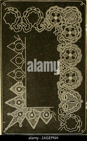 . Le Ladies' guide pour travaux d'aiguille, broderie, etc. : être un guide complet de tous les types de vêtements de travail de fantaisie. e qu'ils devraient l'être. Le engravedpatterns donner seulement un quart de chaque mouchoir, qui doit être tressés, andcompletely travaillé ; les points à l'arrière sont ensuite coupés, le modèle modifié,la suite de tressage, remplissage, et de nouveau à partir de l'étude ; le processbeing ont continué jusqu'à ce que le tout est terminé. Pour maintenir la tresse de les séparer, chaque pièce doit être enroulé sur une petite carte,et lorsque le tressage pour le trimestre du mouchoir est fait, les cartes de pu shouldhe Banque D'Images