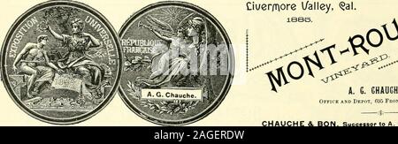 . Vin du Pacifique et de l'esprit d'examen. -, I. DE TURK 1 l^^TandiQS inQS et brandy, CLARET, Angelica, SAUTERNE, Jarret, UN-^-s..^ MUSCAT. ! ^^^, ZINFANDEL --^^, Sherry | PORT, Riesling, Tokay, GUTEDEL. Le ?Vineyarcis et. Caves : ^ Santa Rosa, Sonoma County, Cal, iBraneh;220 Sacramento St., San Francisco, Californie C. M. Mann, gestionnaire.Bureau de New York, - - 91, rue Hudson ¥ TjHE JiKSHEST AWARD f ARIS EXPOSITIO ;^ Ciuer établi(déchira l/Alley, ^al. P- ^^^. ^ 1889 ,iG. G0b9 JVIEDAL. A. 6. GHADGHE, propriétaire. Bureau et dépôt, 695, rue Front, San FkaN CHAUCHE &. BON, successeur de A. G. CHAUCHE Seul Agents généraux Banque D'Images