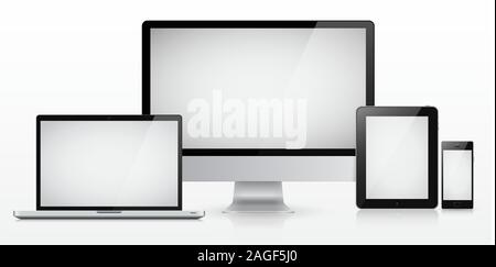 Ordinateur portable, moniteur, ordinateur tablette et smartphone. Vector illustration Illustration de Vecteur
