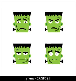 Ensemble d'émotions faciales de Frankenstein. Vector illustration in cartoon style. eps 10 Illustration de Vecteur