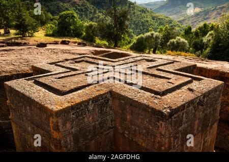 L'Éthiopie, région d'Amhara, Lalibela, Bet Giyorgis, St George's Lailibela rock découvert seulement l'église de coupe Banque D'Images