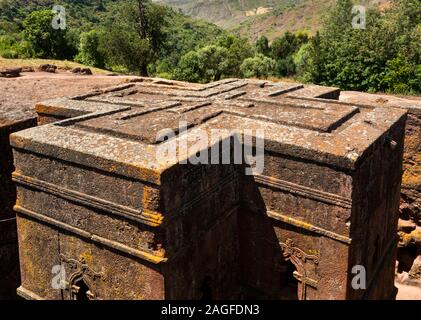 L'Éthiopie, région d'Amhara, Lalibela, Bet Giyorgis, St George's Lailibela rock découvert seulement l'église de coupe Banque D'Images