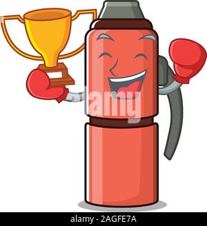 Boxe super cool gagnant bouteille thermos Faites défiler jusqu'à mascot cartoon design Illustration de Vecteur