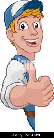 Cartoon Handyman homme signe Construction Gardien Illustration de Vecteur