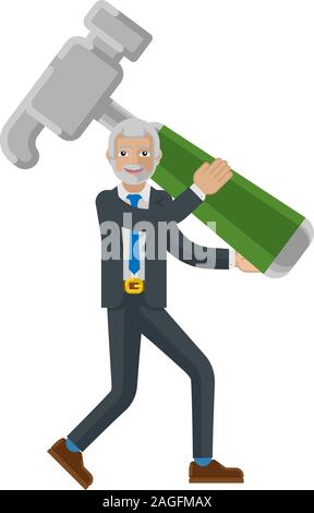 Young Business Man Holding Hammer Mascot Concept Illustration de Vecteur