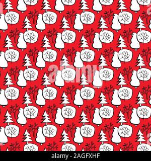 Forêt d'hiver vecteur motif dessiné à la main couleur blanc rouge Illustration de Vecteur