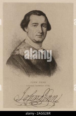 Printmakers : James Charles Lefrançois, John Benson Lossing et Charles Spooner. Dessinateurs : David McNeely Stauffer. Titre du calendrier de collecte d'Emmet. Citation/référence : EM113 ; John Penn, gouverneur colonial de Pa. Banque D'Images