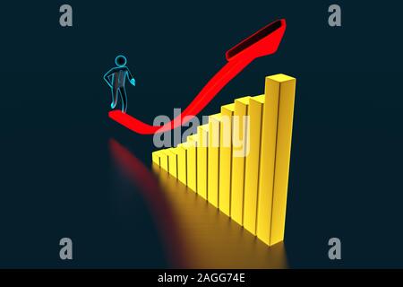 Figures 3d, personne qui monte à la flèche rouge. Homme d 3d augmente en fonction de l'annexe. Le rendu 3D Banque D'Images