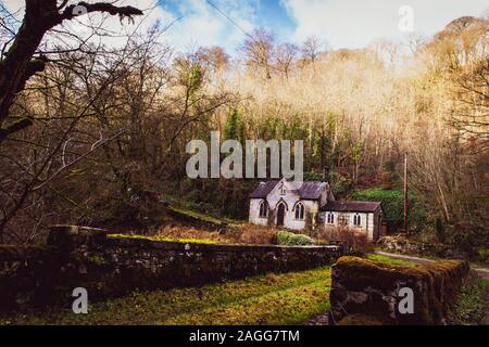 Une vieille maison abandonnée, spooky effrayant, de l'église dans les bois, situé dans le Derbyshire Peak District National Park, halloween, image de couverture de livre Banque D'Images