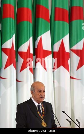 Alger, Algérie. Dec 19, 2019. Le président algérien Abdelmadjid Tebboune parle lors de son assermentation. Credit : Farouk Batiche/dpa/Alamy Live News Banque D'Images