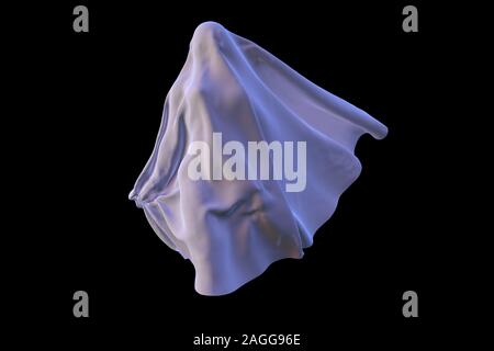 Figure féminine Ghost Blanc volant recouvert d'une feuille de couverture sur fond noir. Halloween 3d illustration. Banque D'Images