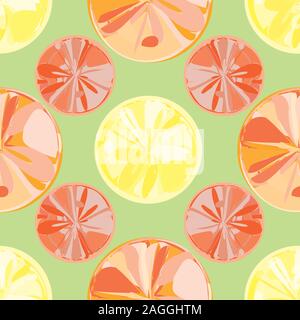 Peinture abstraite de tranches d'agrumes. Vecteur géométrique transparente .motif sur fond vert clair. Super pour le bien-être, spa, produits de santé Illustration de Vecteur