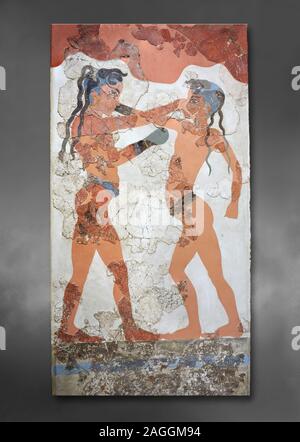 'Les enfants' Boxe minoen fresque peinture murale d'Akrotiri, à Santorin. Musée archéologique national, Athènes artefact. 17th-16th 100 BC. E Banque D'Images