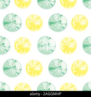 Peinture jaune et vert menthe cercles texturés sur fond blanc. Vecteur géométrique transparente motif. Super pour le bien-être, produits d'été, concept pour Illustration de Vecteur