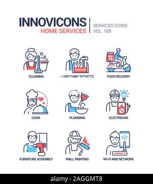 Home services - ligne vectorielle style design icons set Illustration de Vecteur