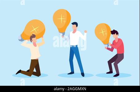 Les jeunes hommes tenant vecteur illustration design ampoules Illustration de Vecteur