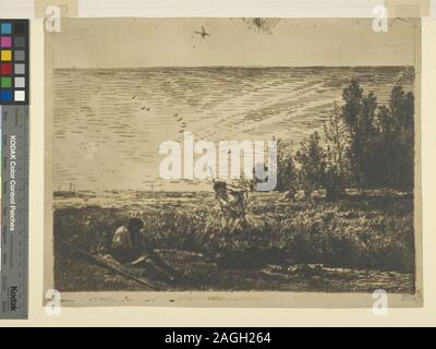 Clichés-verres par Daubigny, certaines imprimées en marche arrière, avec quelques croquis marginal. Les sujets incluent les aulnes, les ponts, les vaches, des daims, des ânes, des gués, de récolte, de chevaux, de nuit, animaux de bât, Pollard et arbres de moutons. Date à partir de Loys Delteil, le peintre-graveur illustre, c. XIII. Fait partie de Samuel Putnam Avery Collection. Don de Samuel Putnam Avery, 1900. Holdings contrôlés à l'exemplaire de Loys Delteil, le peintre-graveur illustre, c. 13. S.P. Avery Collection. Titre conçu par cataloger. Citation/Référence : D141 ; la fenaison (renversé) Banque D'Images