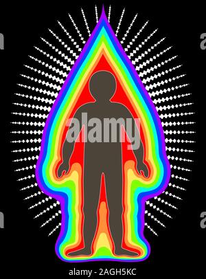 L'aura du corps. Les couches de couleur arc-en-ciel du corps masculin. Éthérique, émotionnel, métalliques, astral, causal et céleste couche. Vecteur isolé Illustration de Vecteur
