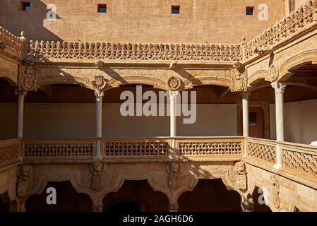 Le patio de l'historique "Casa de las Conchas" à Salamanque, Espagne Banque D'Images