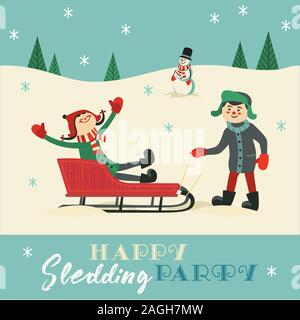 Traîneau à chiens heureux invitation parti modèle vectoriel Illustration de Vecteur
